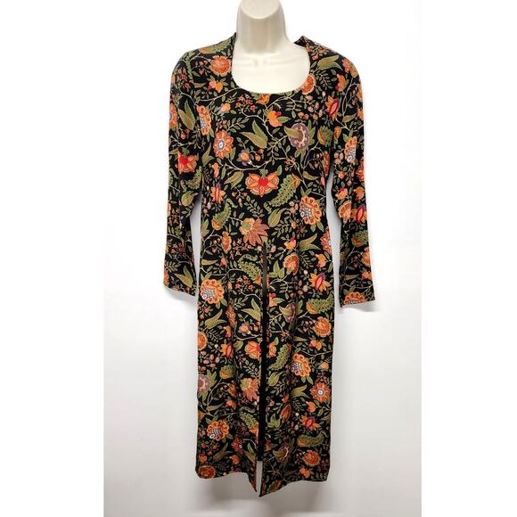 The J.Peterman Company Vintage 100% Silk Floral Long Sleeve Maxi Tunic, Size 2 - Picture 1 of 11